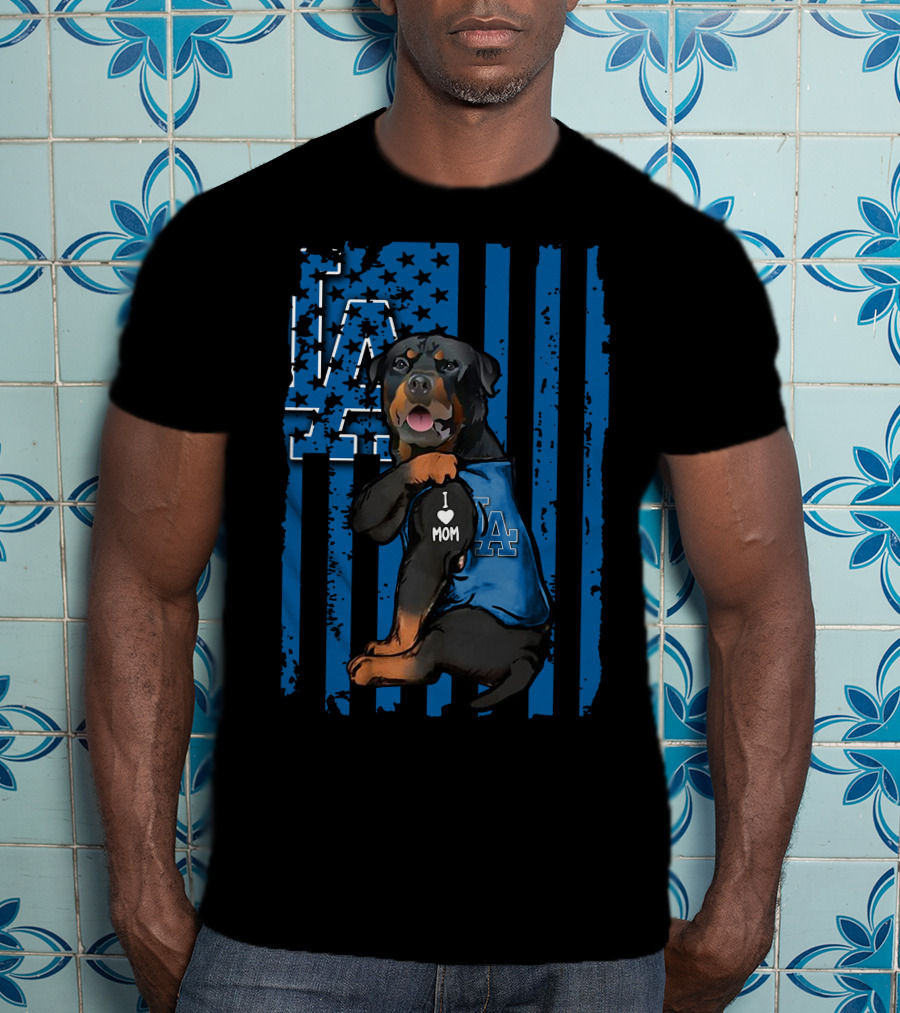 Rottweiler I Love Mom LA Dodgers Blue T-Shirt