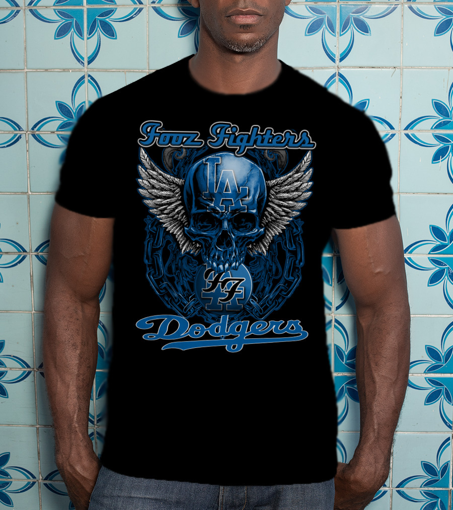 Foo Fighters Los Angeles Dodgers 47 Winged Skull T-Shirt
