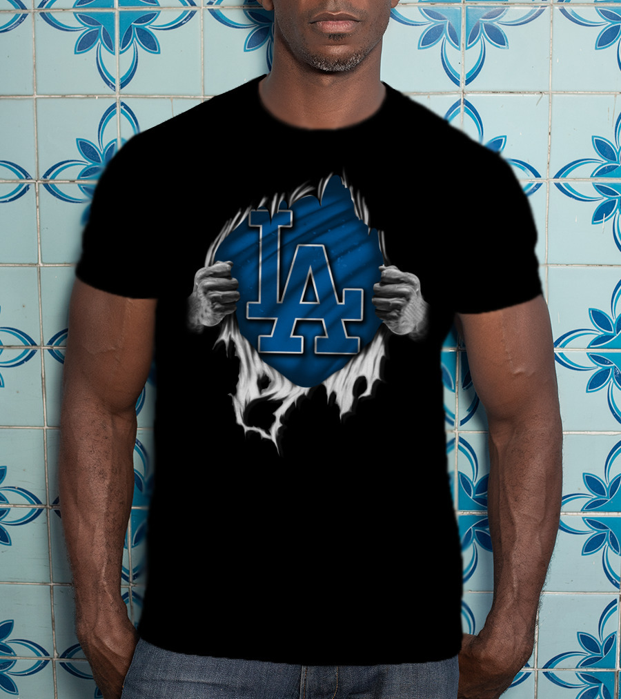 Torn LA Dodgers Logo With Hands T-Shirt