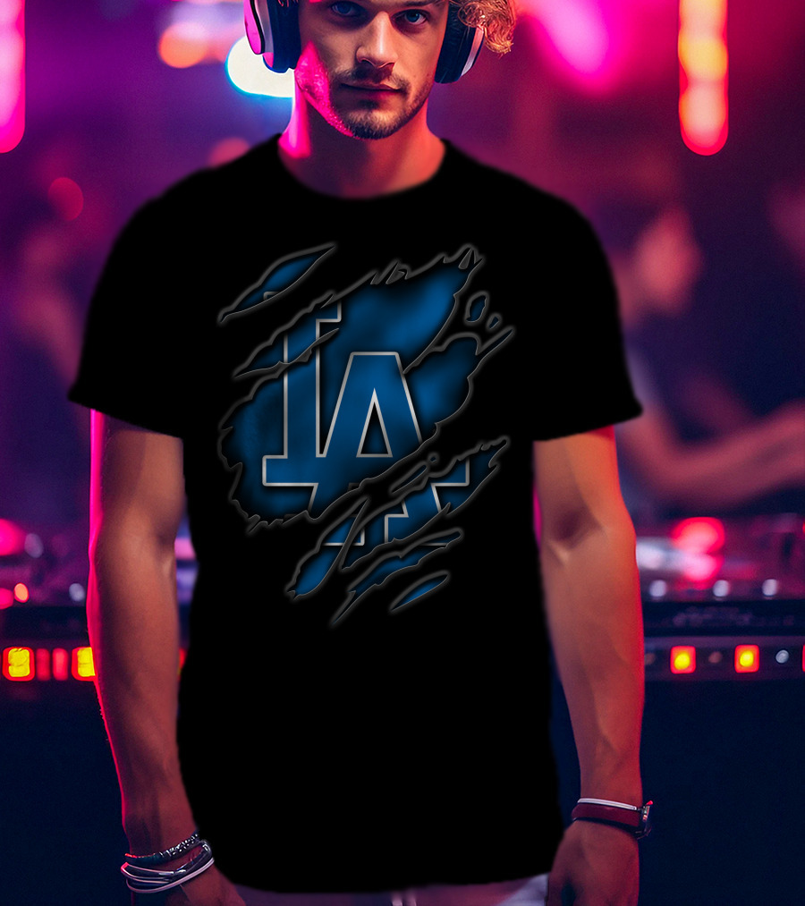 Torn Los Angeles Dodgers LA Logo Ripped Claw Marks T-Shirt