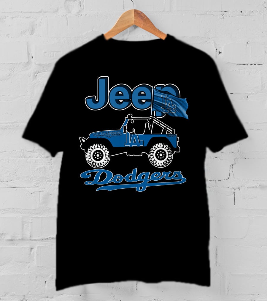Jeep LA Dodgers Off-Road Vehicle With Flag T-Shirt