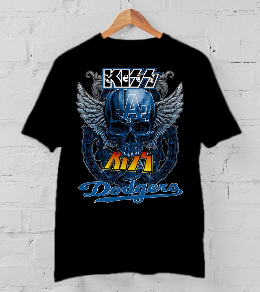 Kiss LA Dodgers Skull Winged Chain T-Shirt