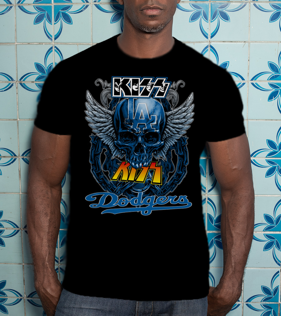 Kiss LA Dodgers Skull Winged Chain T-Shirt