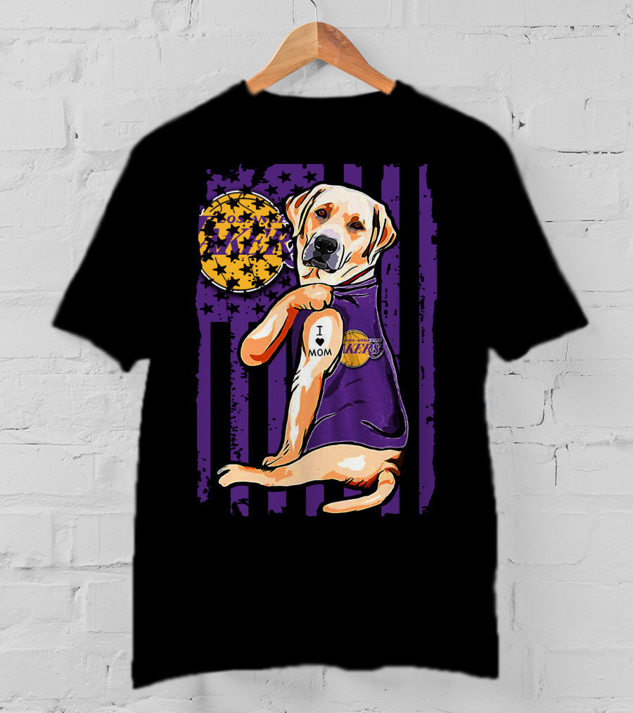 Labrador Retriever I Love Mom Los Angeles Lakers Fan T-Shirt