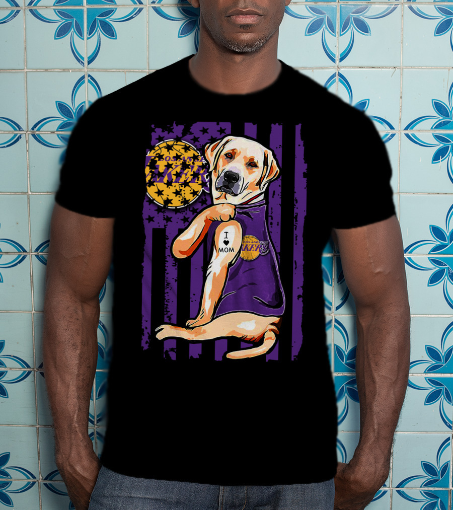 Labrador Retriever I Love Mom Los Angeles Lakers Fan T-Shirt