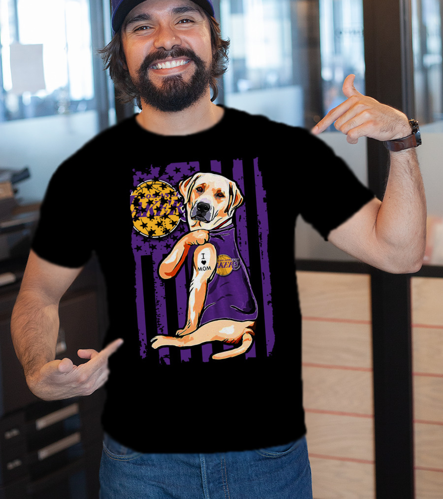 Labrador Retriever I Love Mom Los Angeles Lakers Fan T-Shirt
