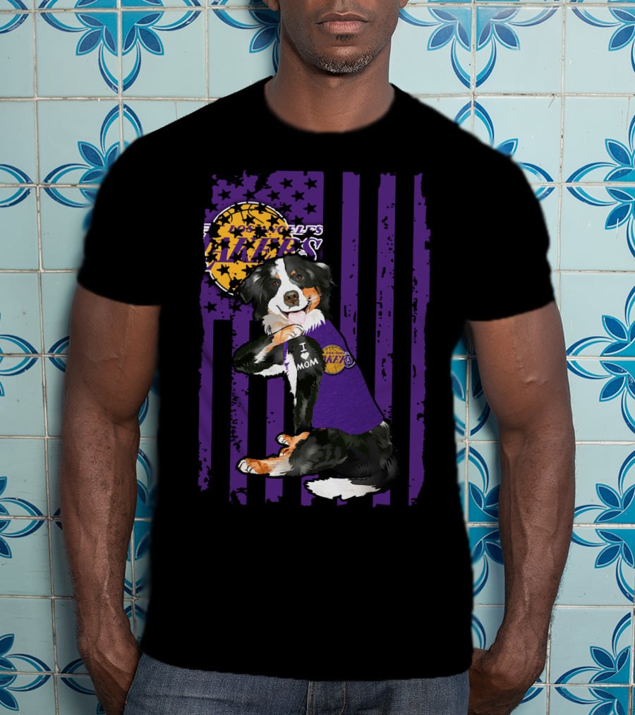 Border Collie I Love Mom Los Angeles Lakers T-Shirt