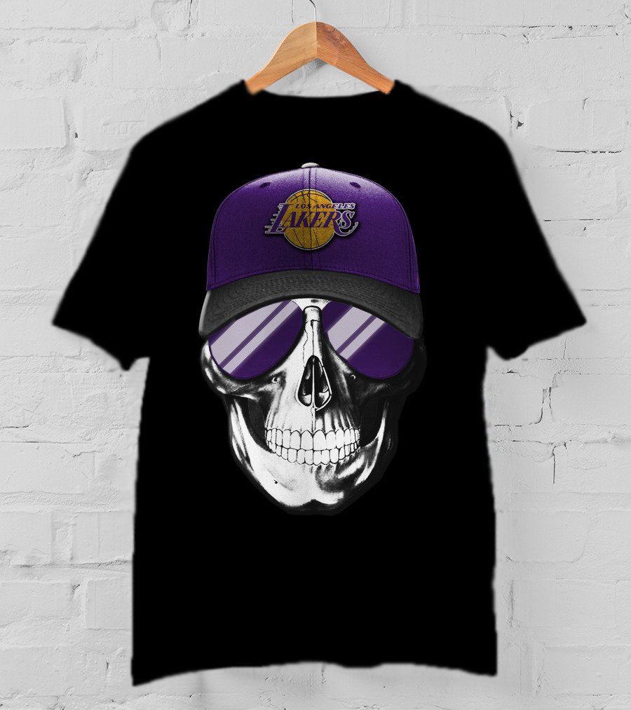 Los Angeles Lakers Skull With Purple Hat And Sunglasses T-Shirt