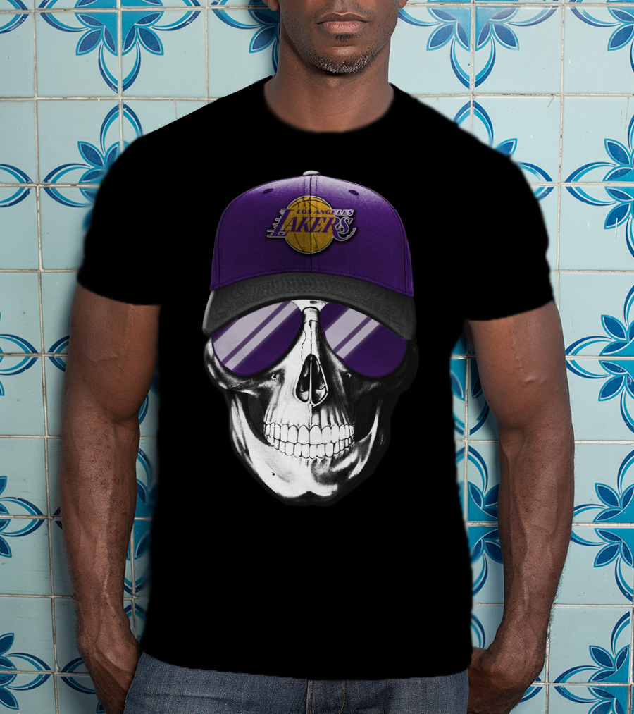 Los Angeles Lakers Skull With Purple Hat And Sunglasses T-Shirt