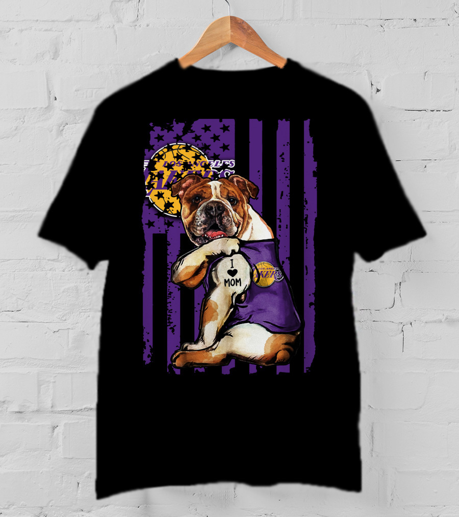 Bulldog I Love Mom Los Angeles Lakers T-Shirt