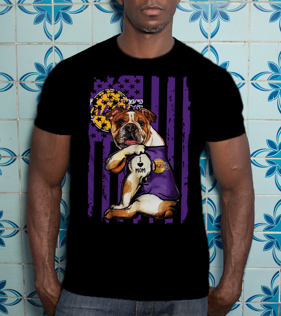 Bulldog I Love Mom Los Angeles Lakers T-Shirt