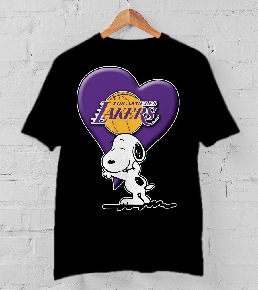 Snoopy Heart Los Angeles Lakers Basketball T-Shirt