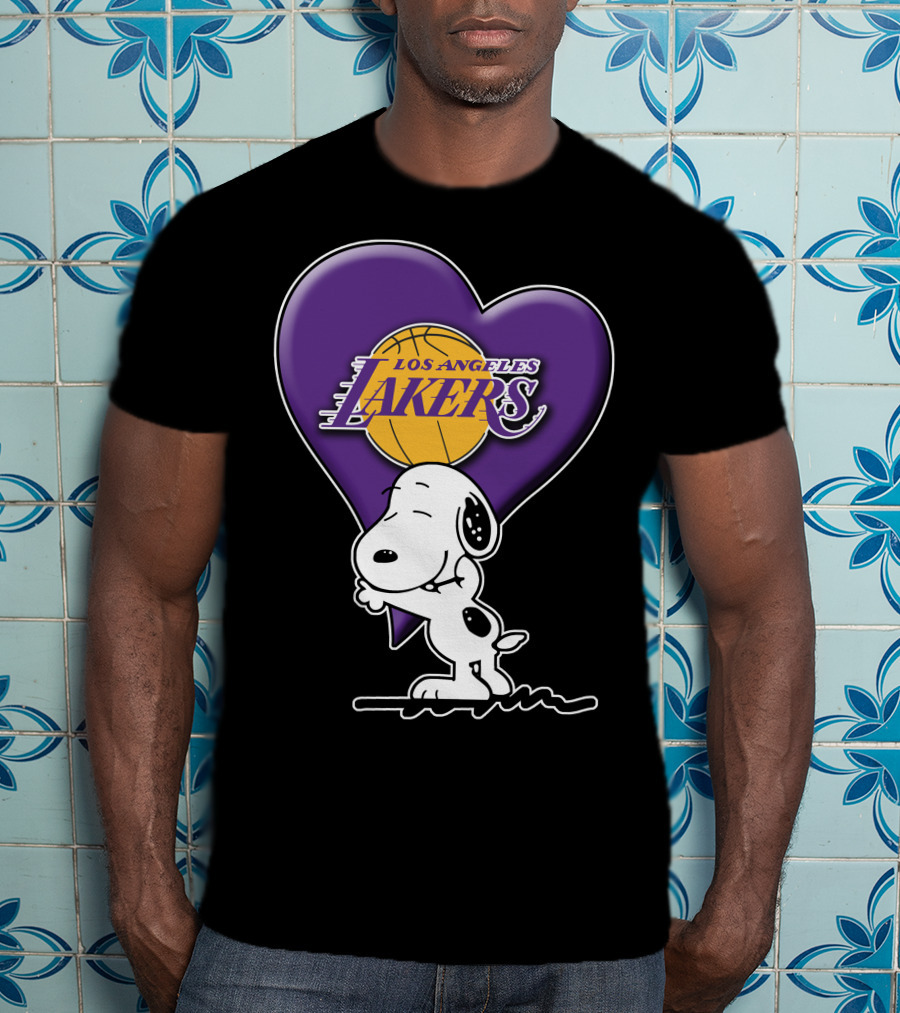 Snoopy Heart Los Angeles Lakers Basketball T-Shirt