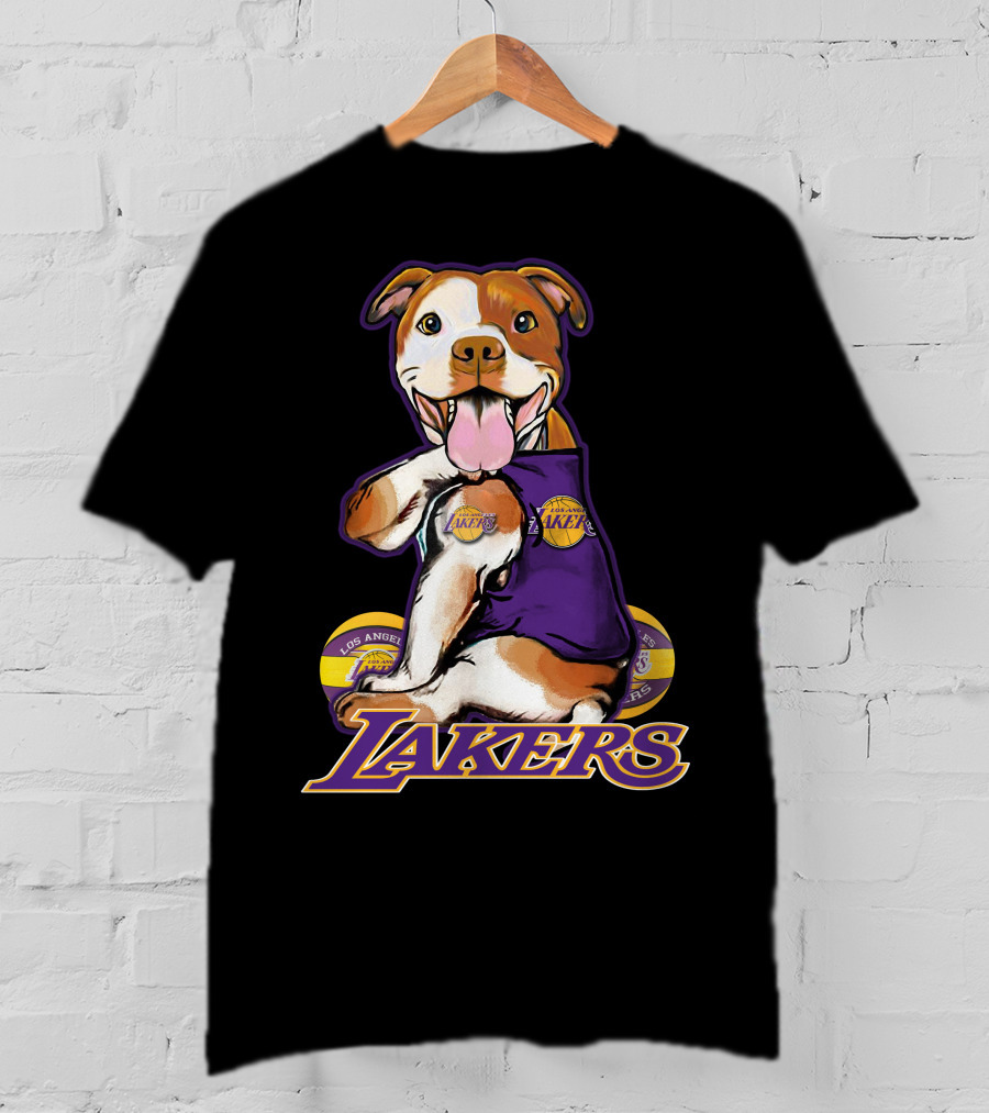 Pittbull Los Angeles Lakers Basketball Dog Fan T-Shirt