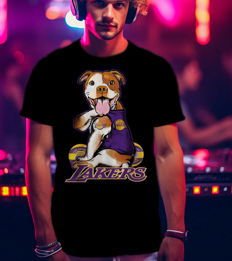 Pittbull Los Angeles Lakers Basketball Dog Fan T-Shirt