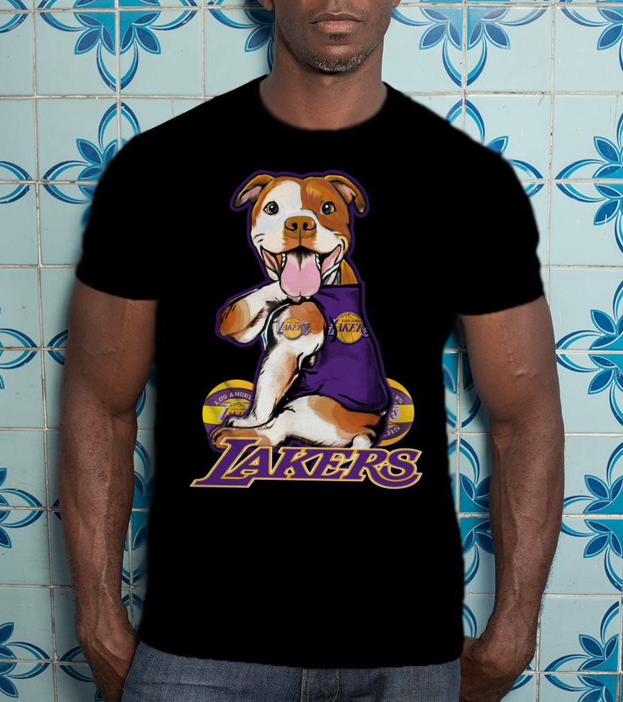 Pittbull Los Angeles Lakers Basketball Dog Fan T-Shirt