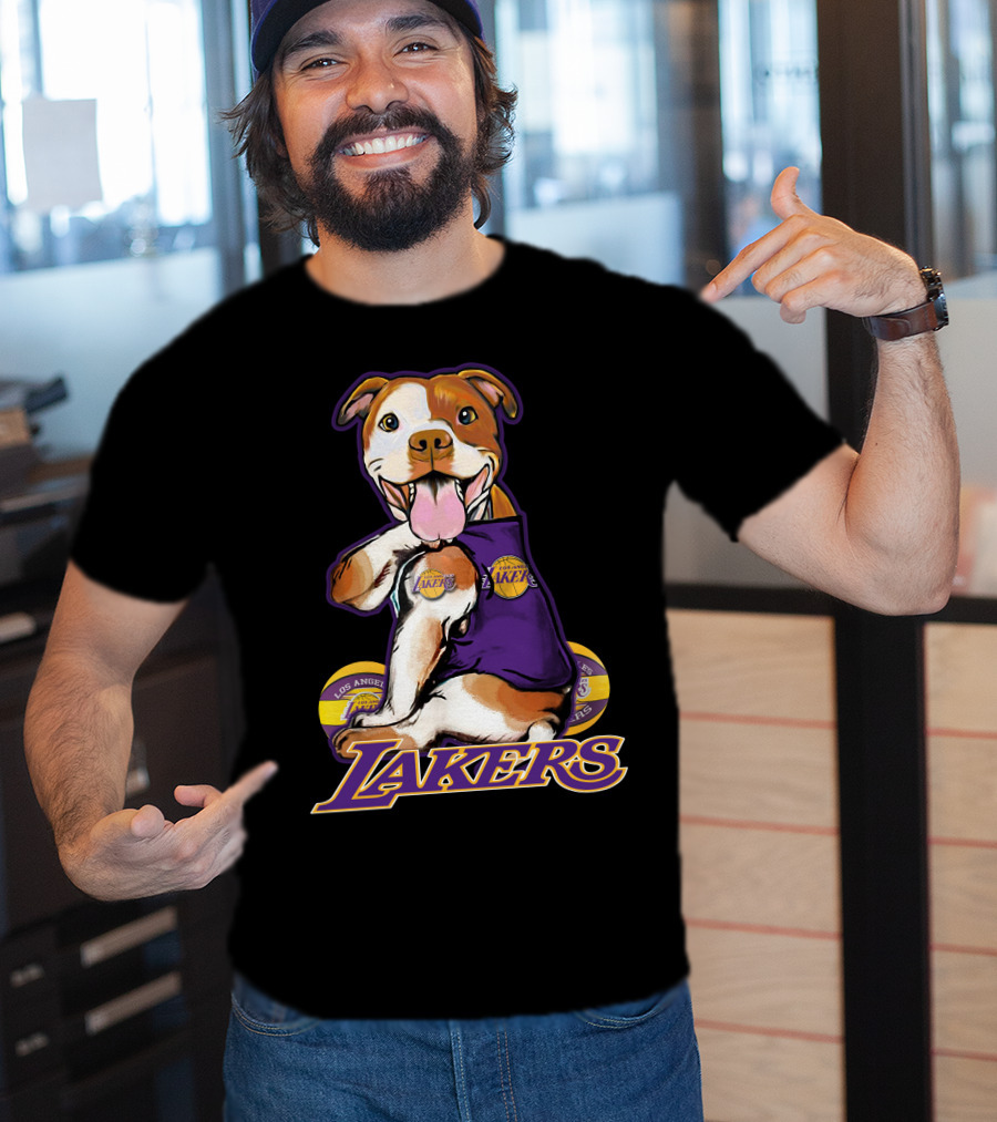 Pittbull Los Angeles Lakers Basketball Dog Fan T-Shirt