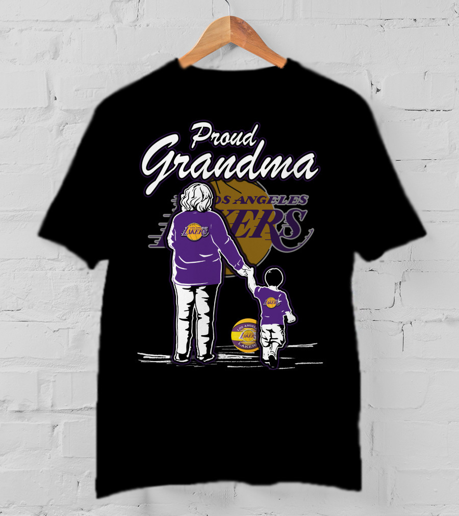 Proud Grandma Los Angeles Lakers Family Duo With Basketball And Team T-Shirt