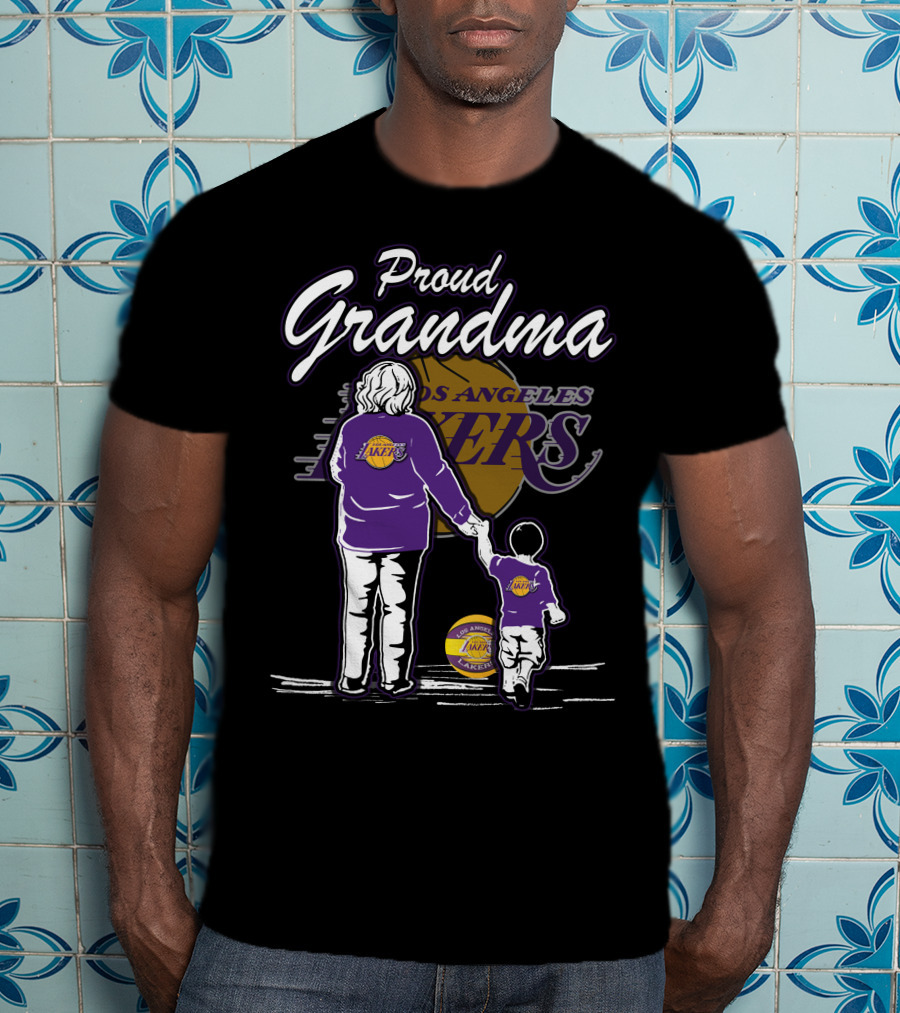 Proud Grandma Los Angeles Lakers Family Duo With Basketball And Team T-Shirt