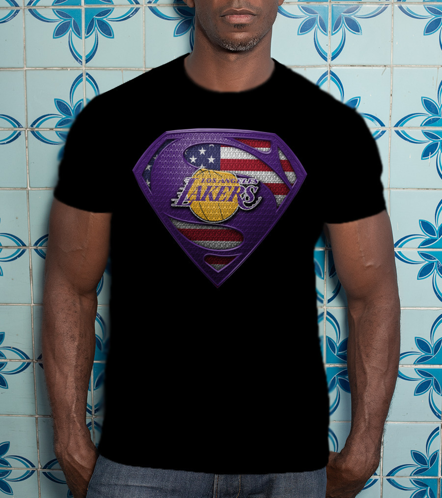 Superman Shield Los Angeles Lakers American Flag T-Shirt