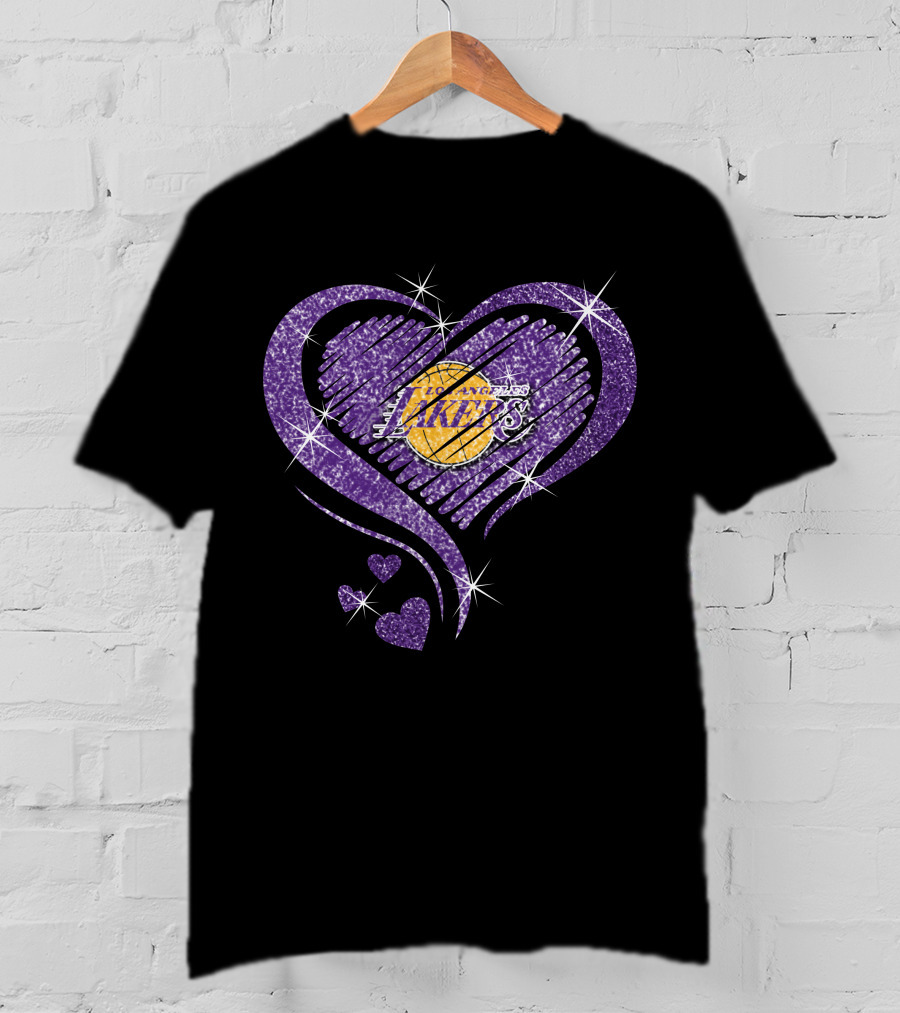 Heart Diamond Los Angeles Lakers Purple Sparkle T-Shirt