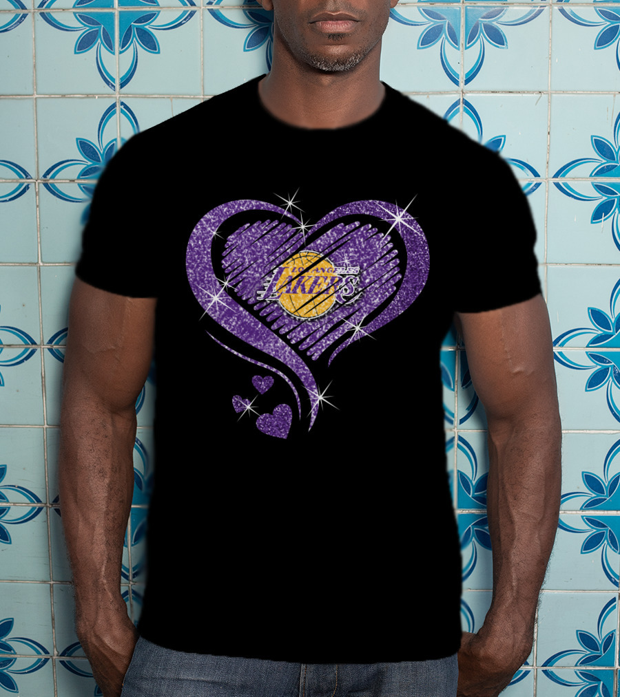 Heart Diamond Los Angeles Lakers Purple Sparkle T-Shirt