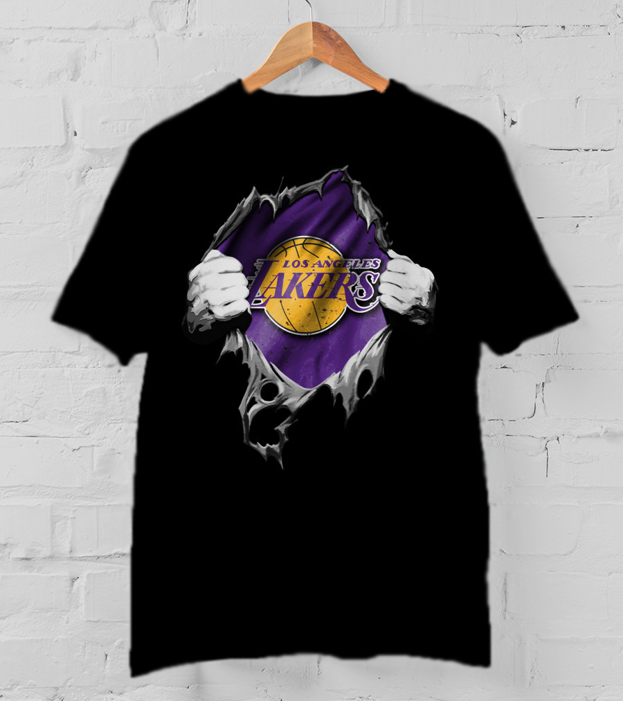 Torn Los Angeles Lakers Logo With Basketball And Hands T-Shirt