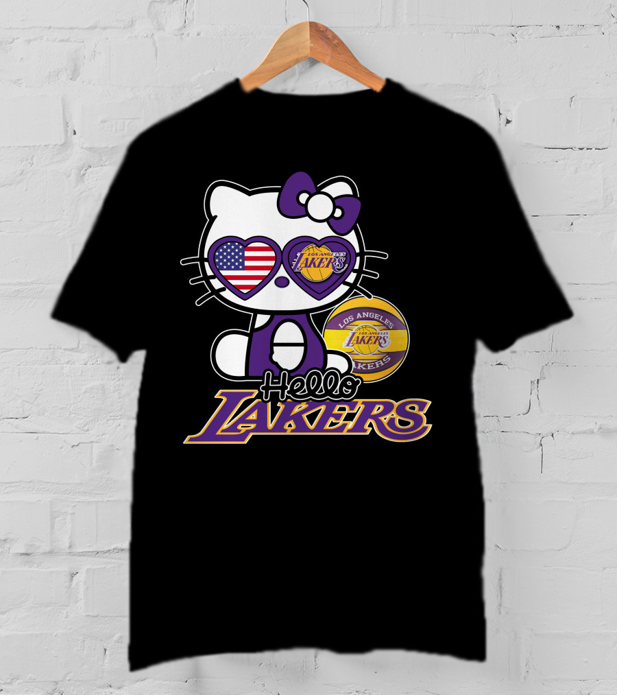 Hello Kitty Los Angeles Lakers USA Flag Basketball Fan T-Shirt