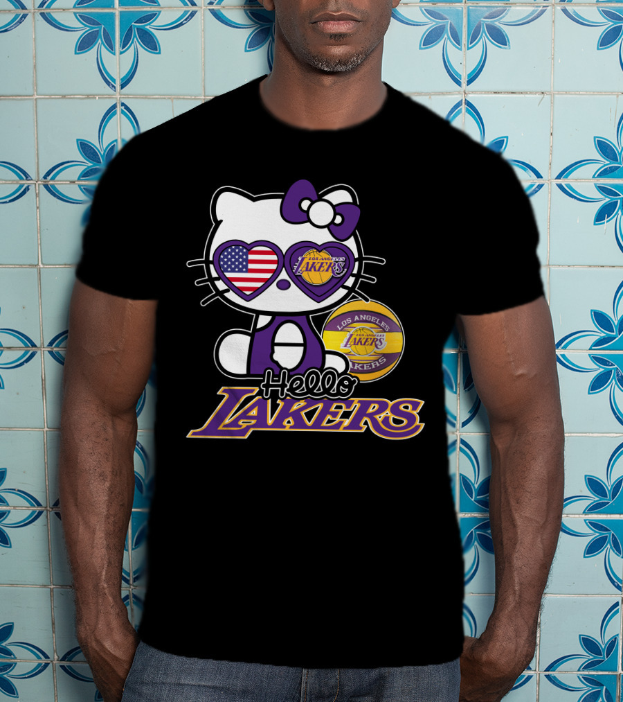 Hello Kitty Los Angeles Lakers USA Flag Basketball Fan T-Shirt