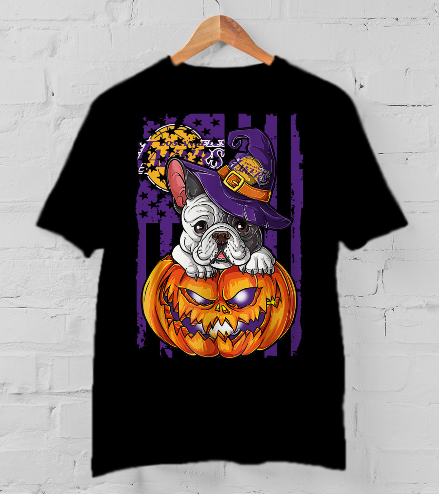 Hlw Bulldog Los Angeles Lakers Halloween Pumpkin Wizard Hat T-Shirt