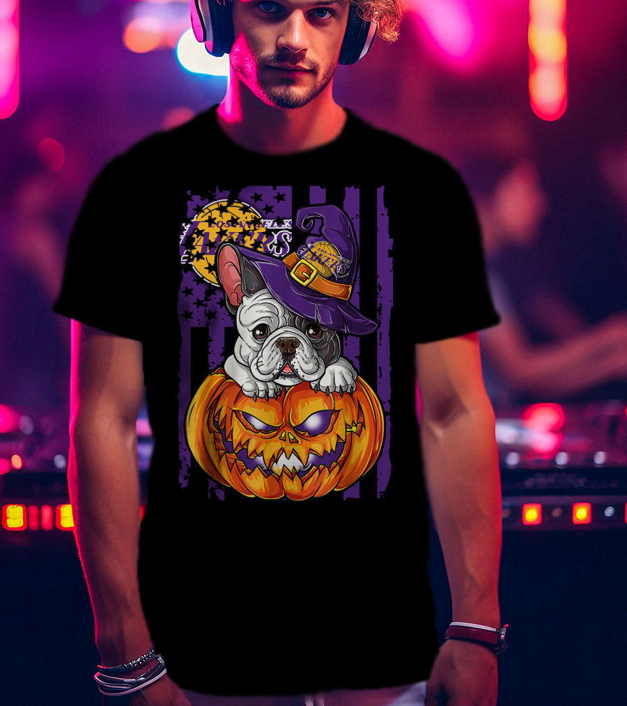 Hlw Bulldog Los Angeles Lakers Halloween Pumpkin Wizard Hat T-Shirt