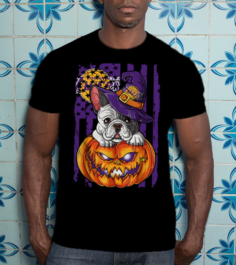 Hlw Bulldog Los Angeles Lakers Halloween Pumpkin Wizard Hat T-Shirt