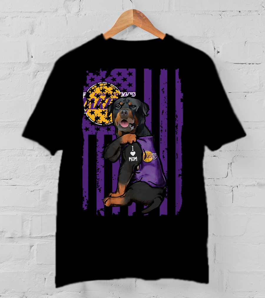 Rottweiler I Love Mom Los Angeles Lakers Purple Stars Stripes T-Shirt