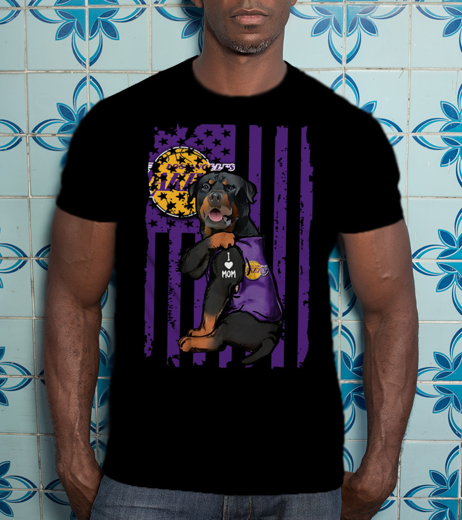 Rottweiler I Love Mom Los Angeles Lakers Purple Stars Stripes T-Shirt