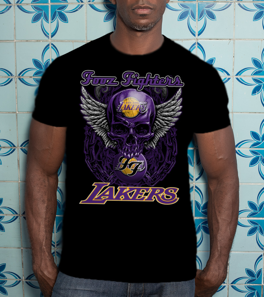 Foo Fighters Los Angeles Lakers Skull Wings T-Shirt
