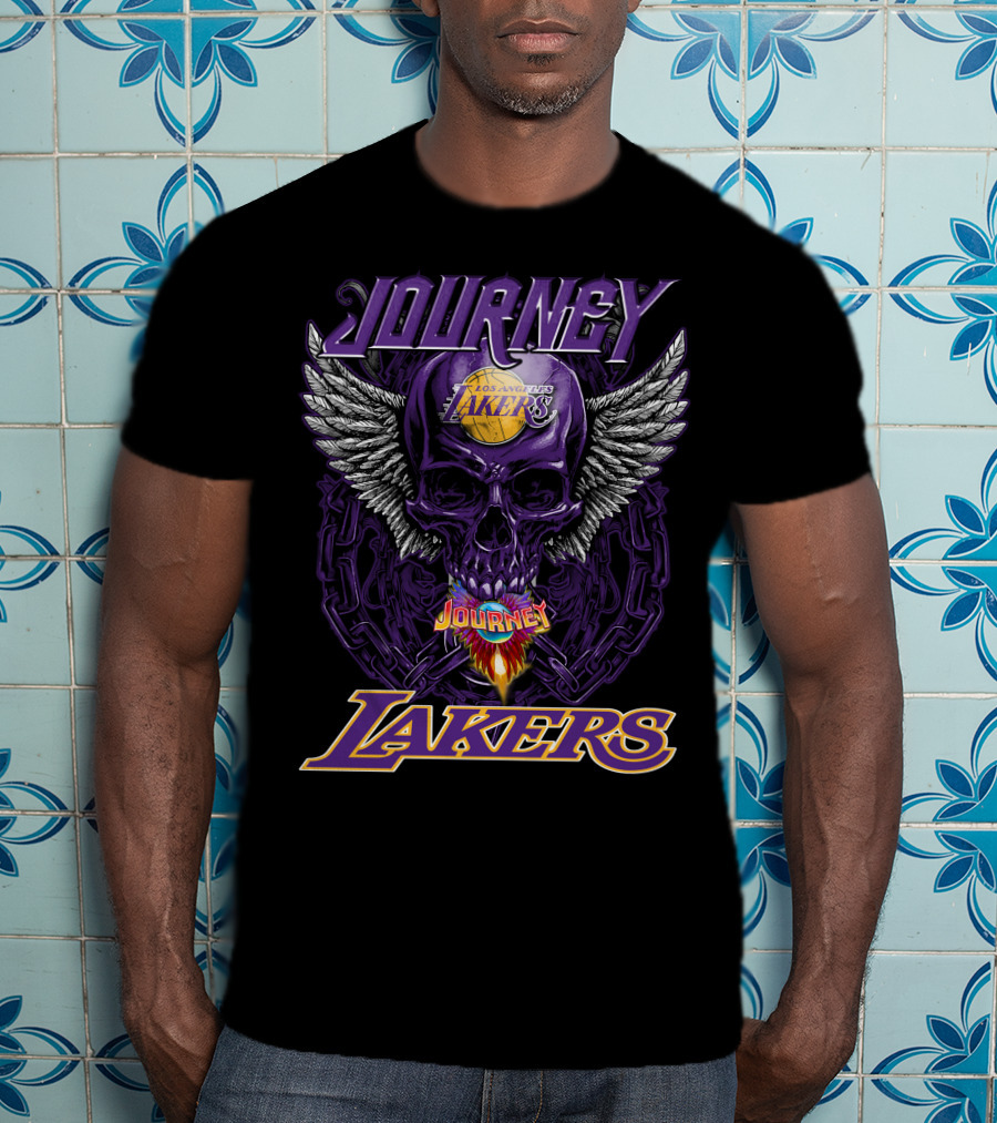 Journey Los Angeles Lakers Skull Wings Flame T-Shirt
