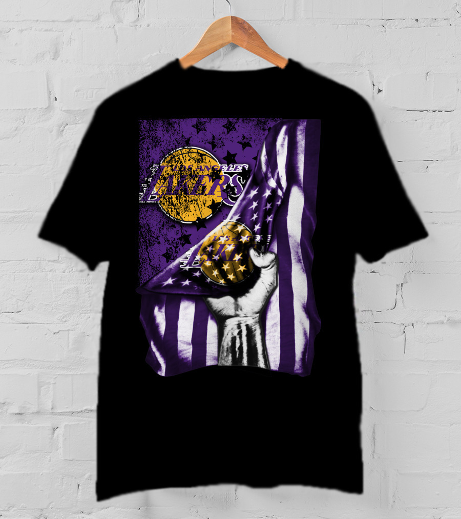 Los Angeles Lakers Purple Stars Stripes Flag Basketball T-Shirt