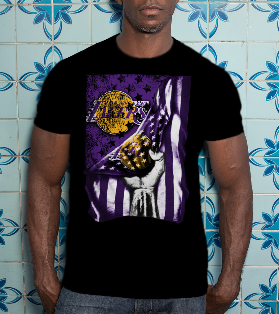 Los Angeles Lakers Purple Stars Stripes Flag Basketball T-Shirt