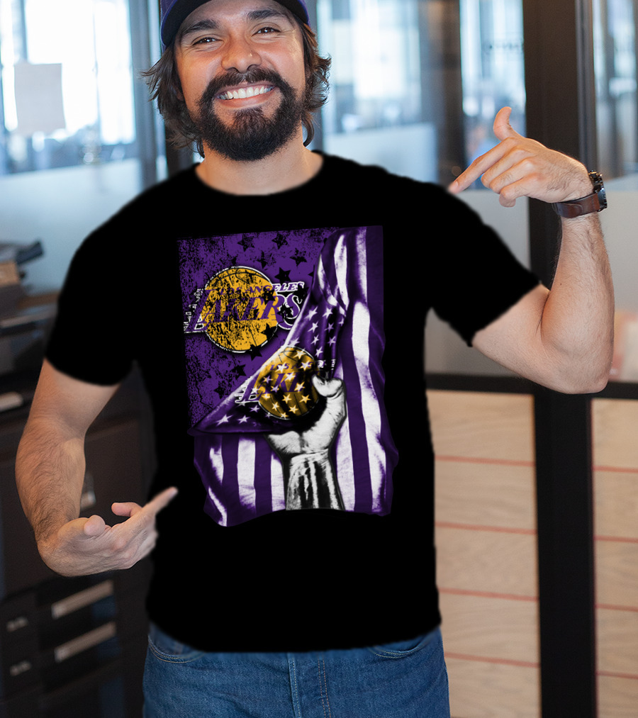 Los Angeles Lakers Purple Stars Stripes Flag Basketball T-Shirt
