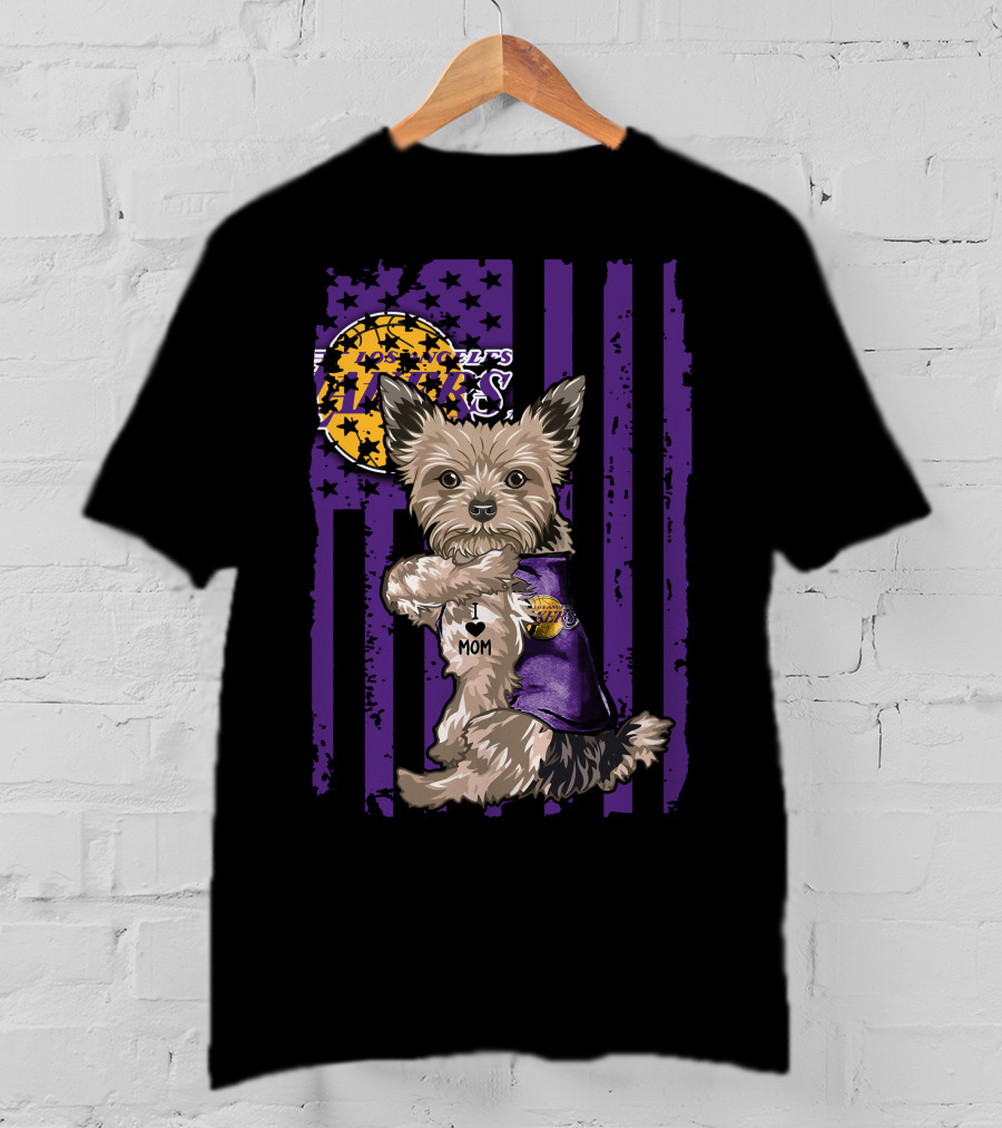 Yorkshire Terrier Los Angeles Lakers I Love Mom T-Shirt