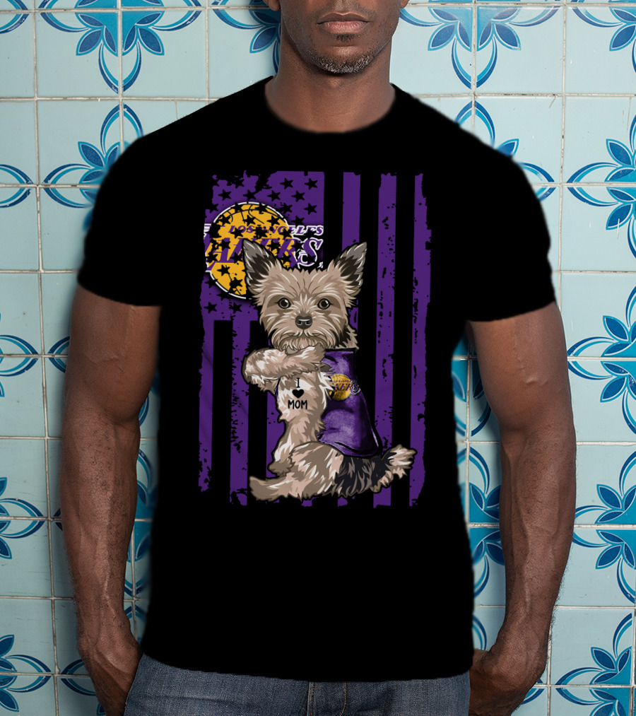 Yorkshire Terrier Los Angeles Lakers I Love Mom T-Shirt
