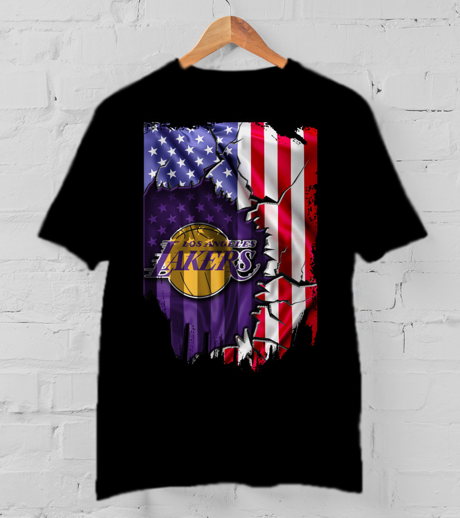 Los Angeles Lakers American Flag Basketball T-Shirt