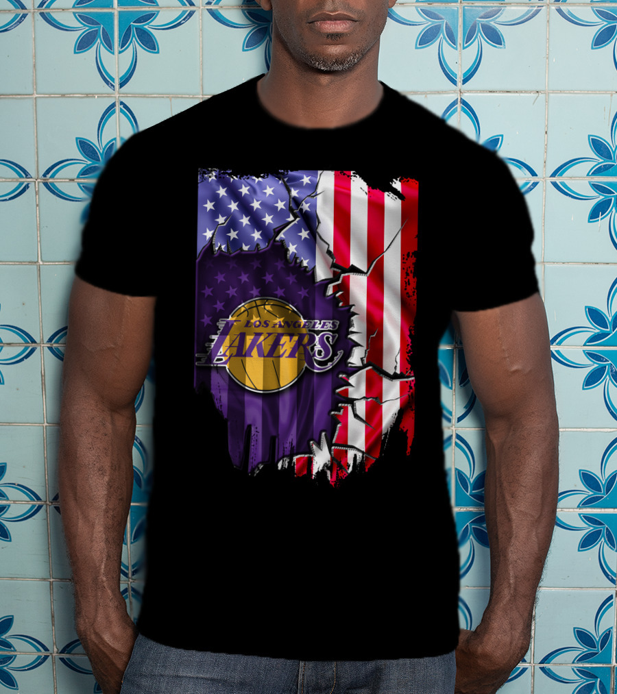 Los Angeles Lakers American Flag Basketball T-Shirt