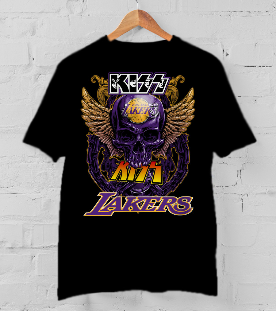 Kiss Los Angeles Lakers Skull Wings T-Shirt