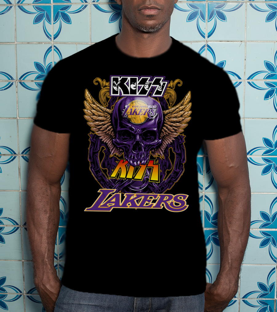 Kiss Los Angeles Lakers Skull Wings T-Shirt