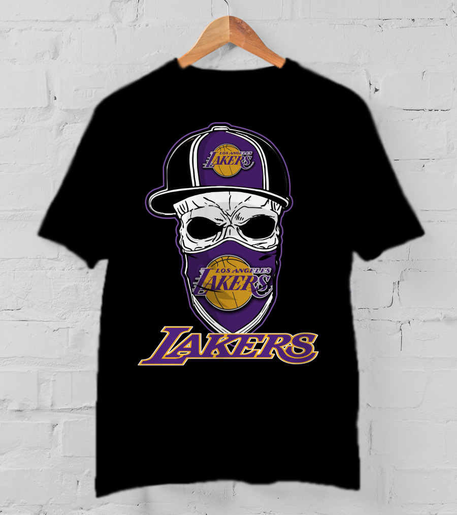 Los Angeles Lakers Skull In Hat And Bandana T-Shirt