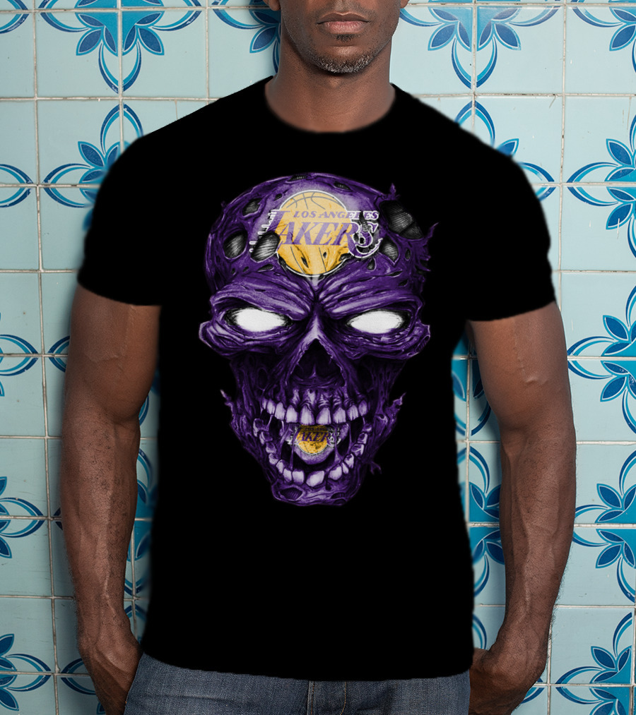 Skull Los Angeles Lakers Purple Basketball T-Shirt
