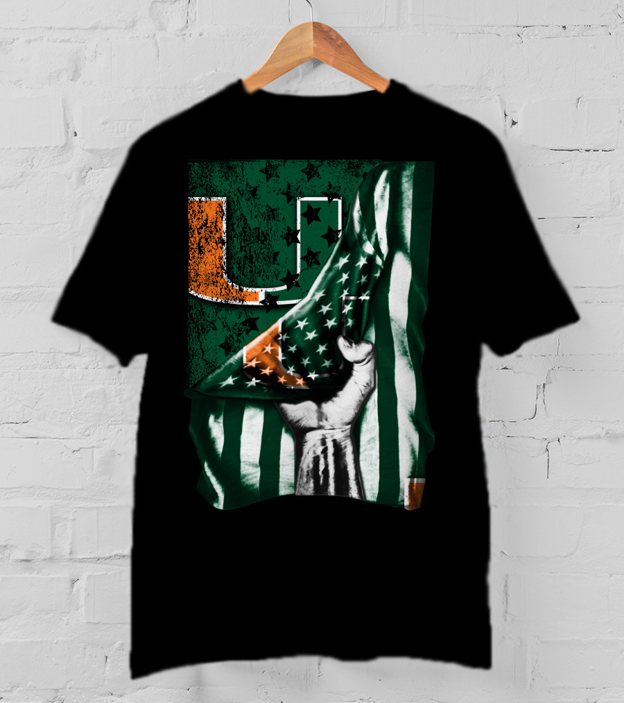 Miami Hurricanes U Flag Stars And Stripes Fist T-Shirt