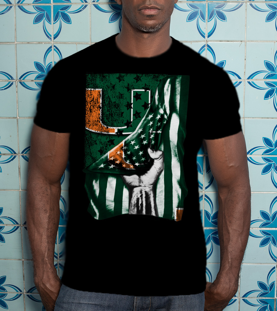 Miami Hurricanes U Flag Stars And Stripes Fist T-Shirt