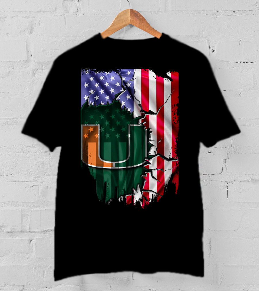 Flag Miami Hurricanes University U Patriotic USA Flag T-Shirt